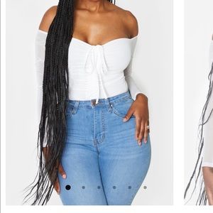 Shape White Mesh Long Sleeve Ruched Bodysuit